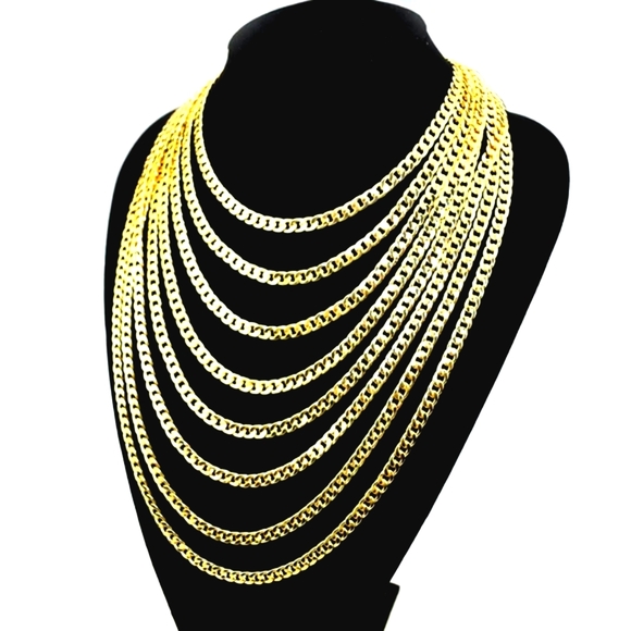18K Gold Plated Curb Link Chain Necklace Stainless Steel-GIFT-Cuban - Picture 3 of 7